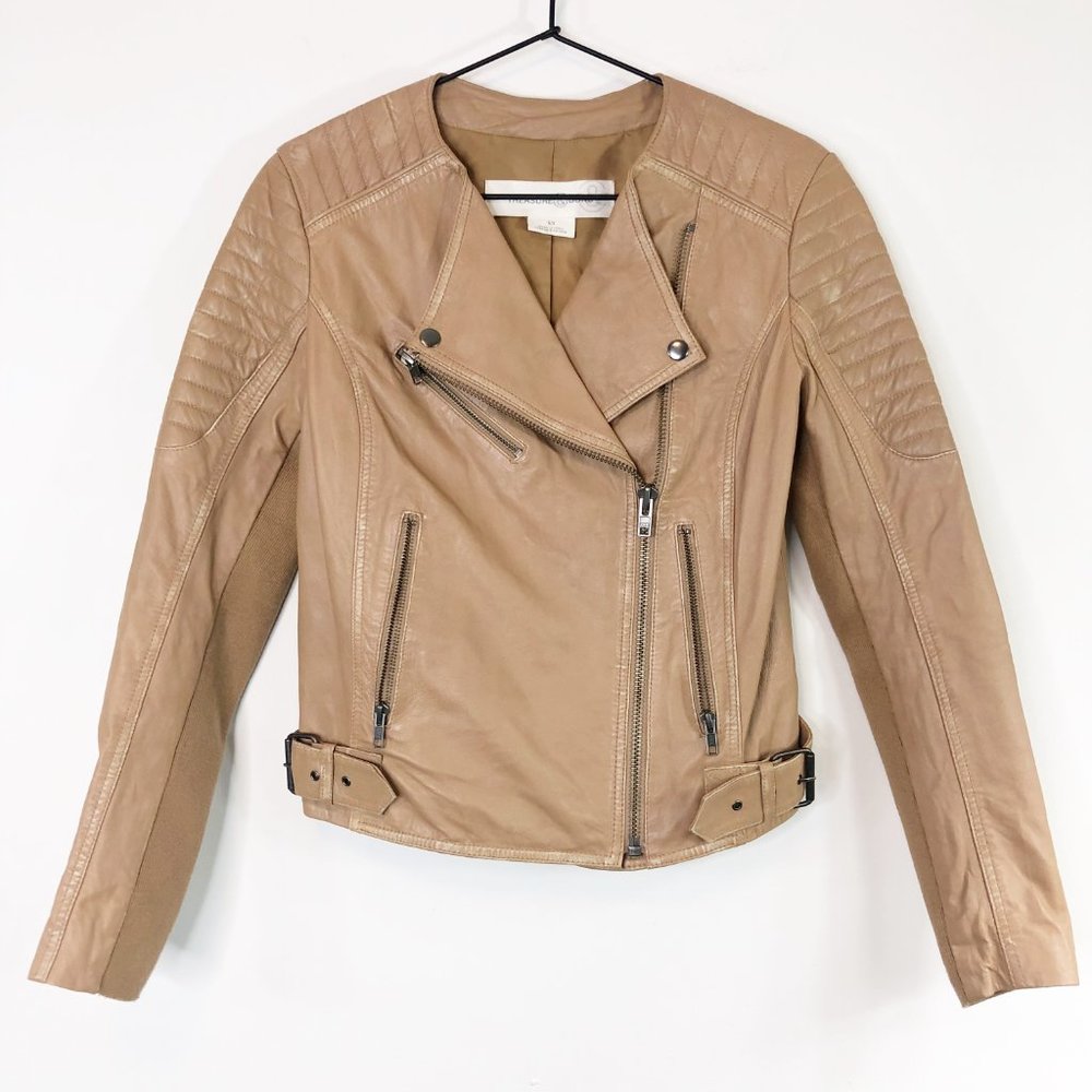 Treasure & Bond Tan Leather Moto Jacket XS